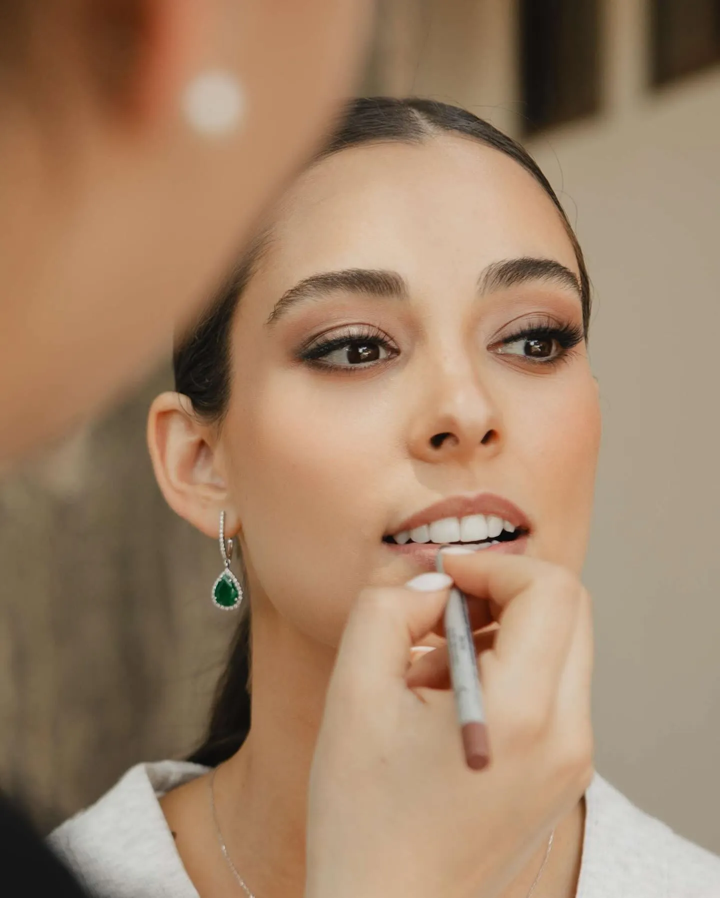 Detail of long-wear bridal lip makeup for a wedding in Portugal